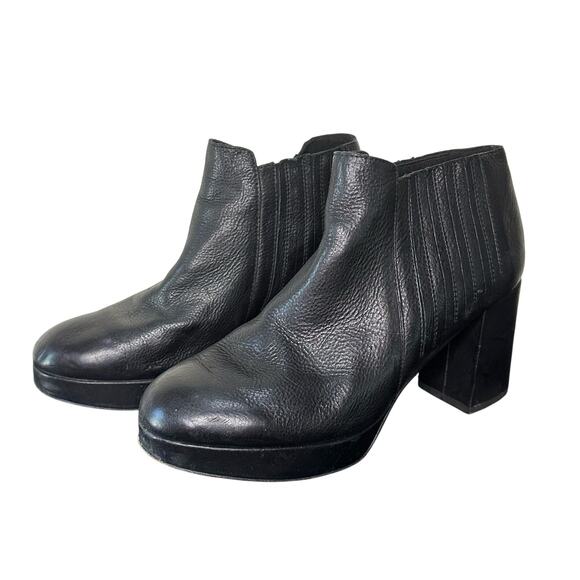 Eileen Fisher Black Classic Bird Leather Platform Bootie Women's Size 10 - Picture 3 of 7